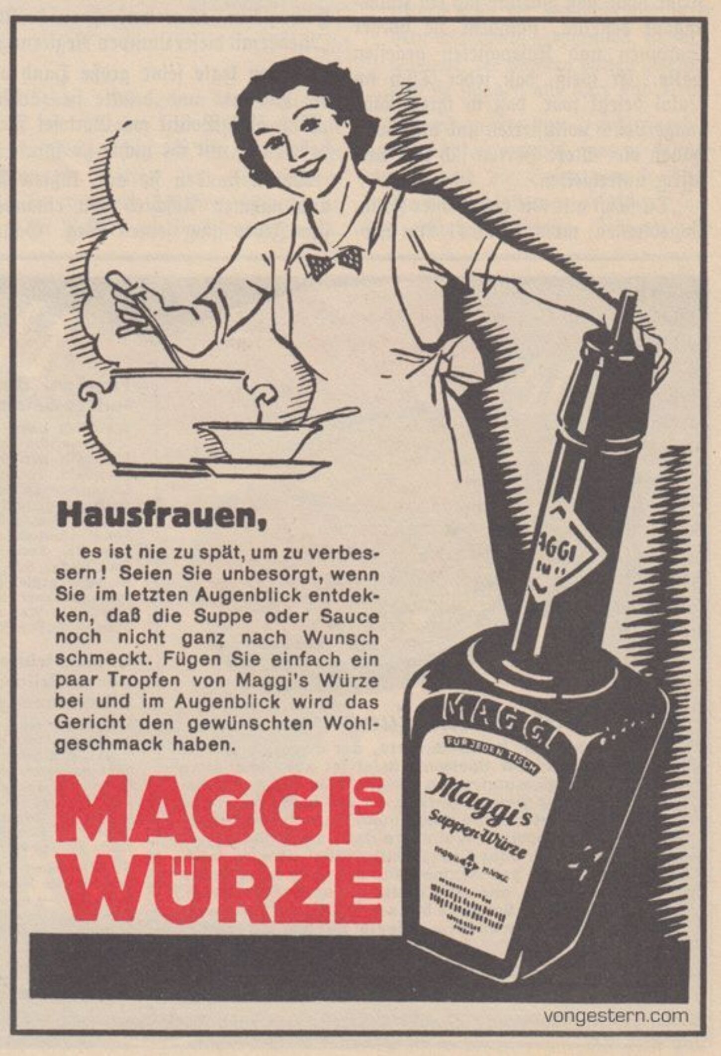 Maggi Werbung mit Hausfrau aus den 40er Jahren